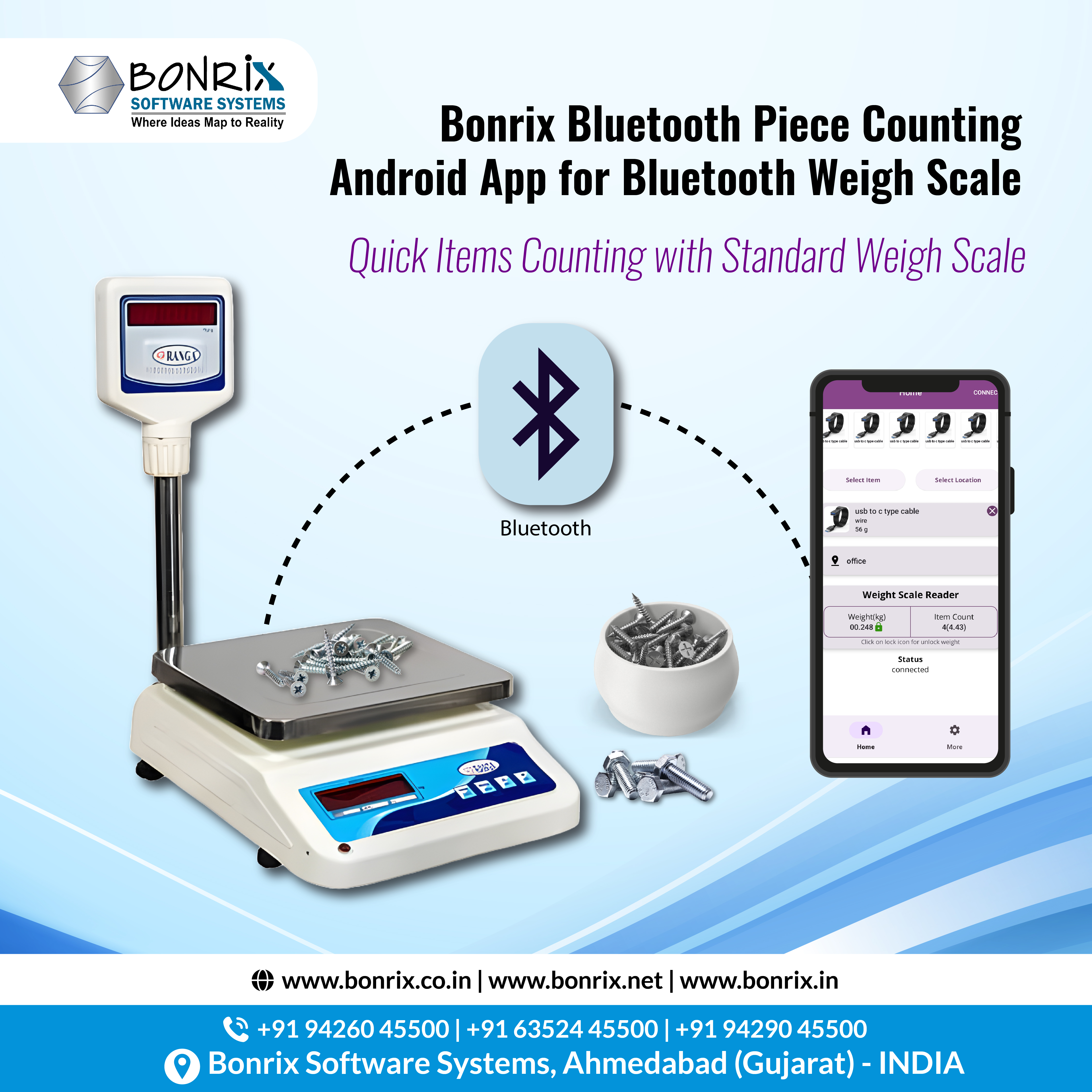 Bonrix Bluetooth Piece Counting app for Bluetooth-enabled weight scales